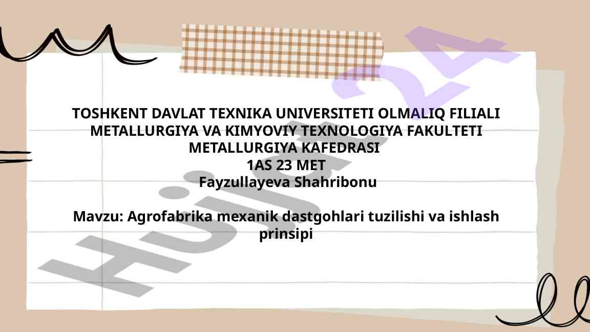 Agrofabrika Mexanik Dastgohlari Tuzilishi Va Ishlash Prinsipi