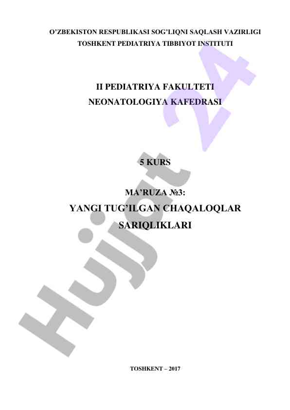 Yangi tug'ilgan chaqaloqlarda sariqliklar tahlili