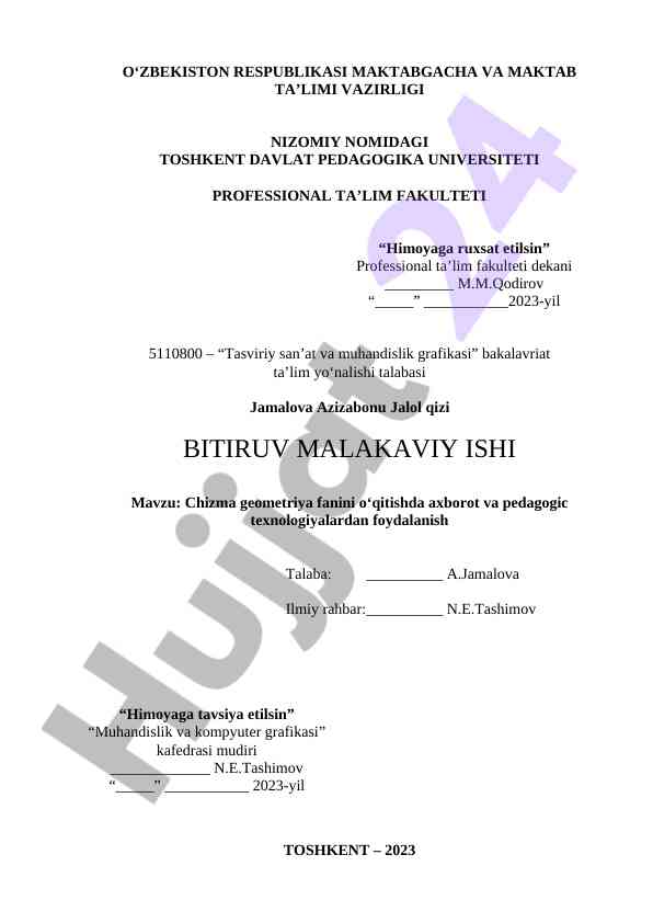 Chizma geometriya fanini o'qitishda texnologiyalar