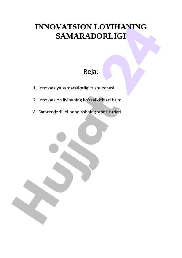 Innovatsion loyihaning samaradorligini baholash