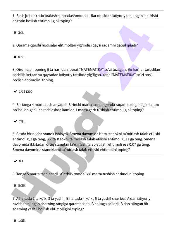 Statistik ehtimollarni hisoblash misollari