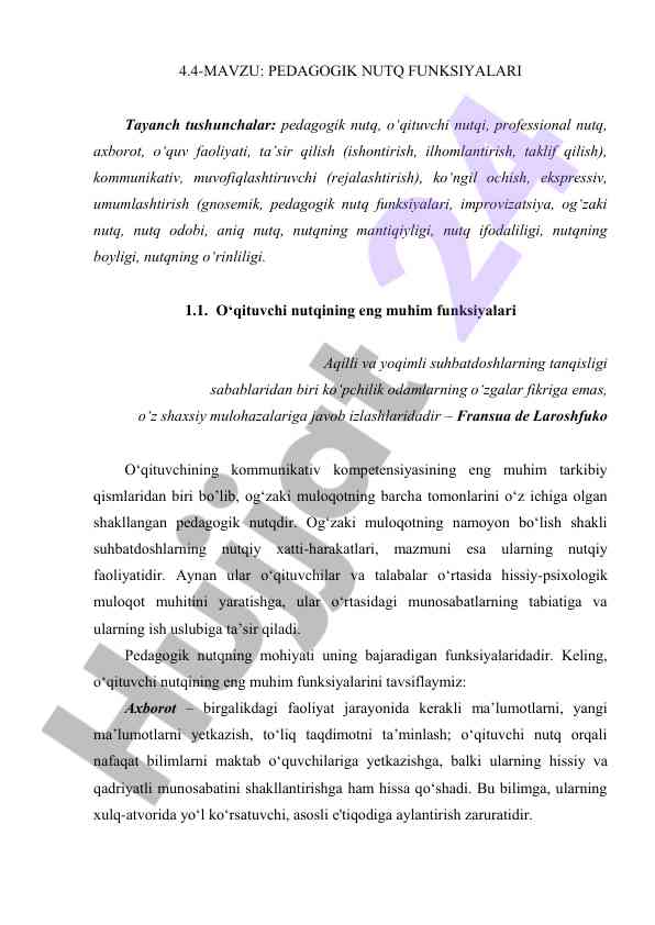 Pedagogik nutq funktsiyalari tushunchalari