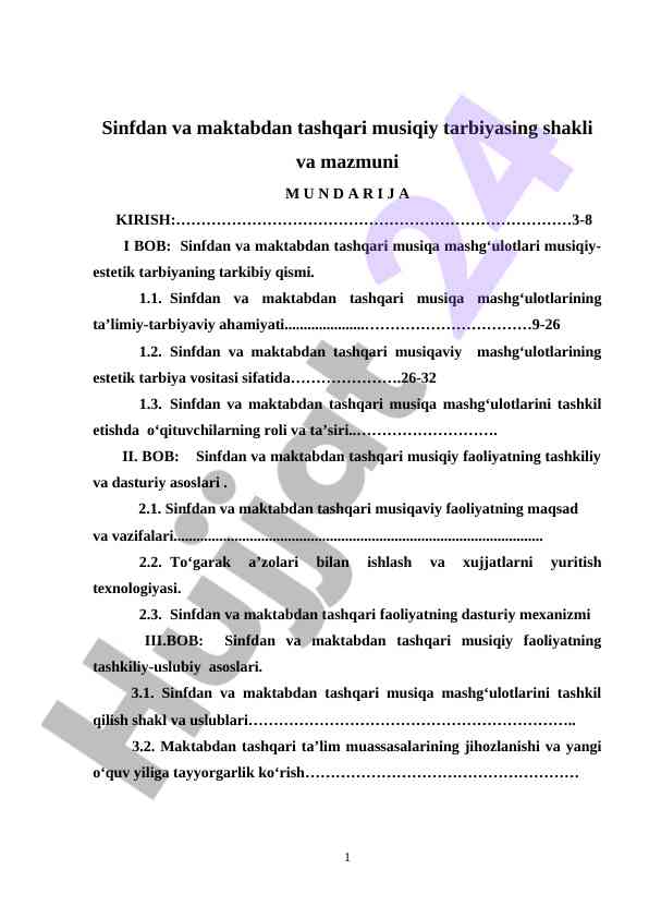 Sinfdan va maktabdan tashqari musiqiy tarbiya