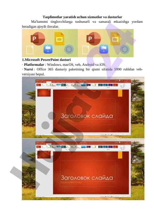 Powerpoint dasturi bilan taqdimotlar yaratish