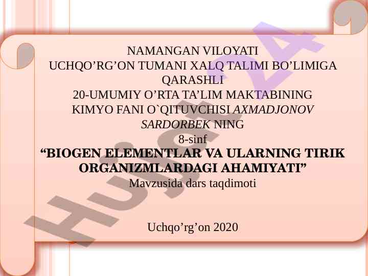 Biogen elementlar va ularning tirik organizmlardagi ahmiyati