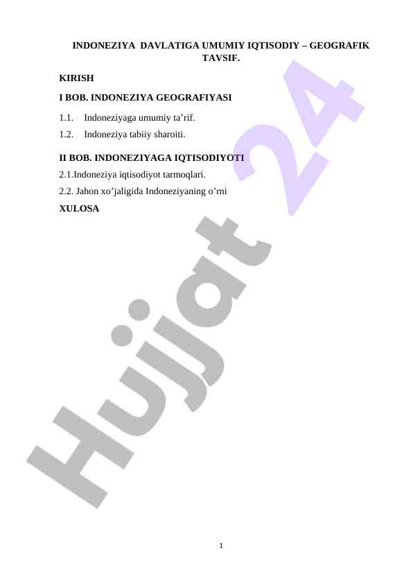 Indoneziya davlatiga umumiy iqtisodiy geografik tavsif
