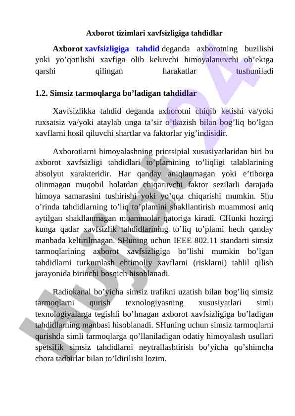 Axborot tizimlari xavfsizligiga tahdidlar tahlili