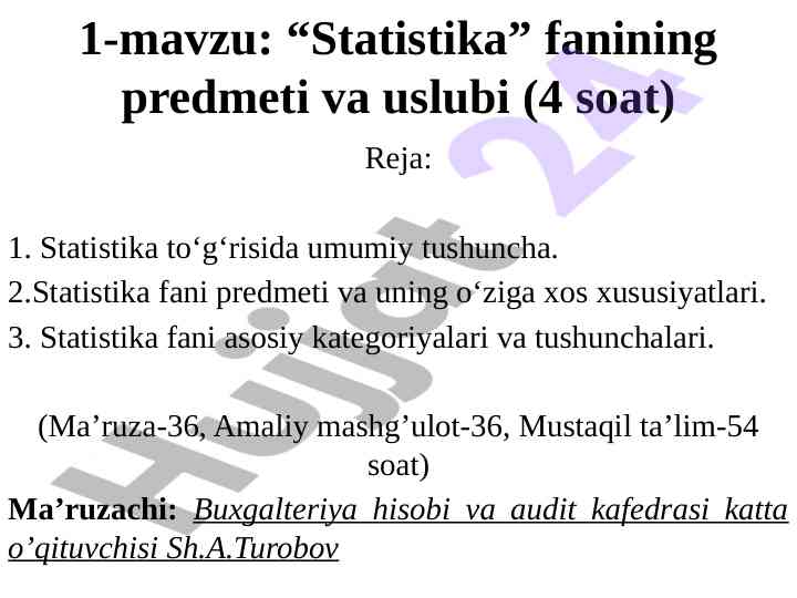 Statistika fanining predmeti va uslubi