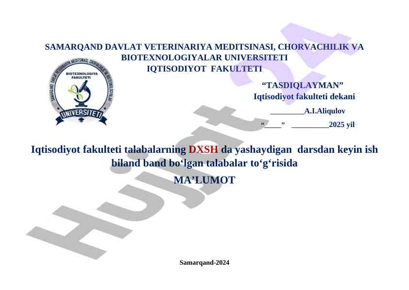 Talabalar ish biland band bo‘lganligi to‘g‘risida ma’lumot