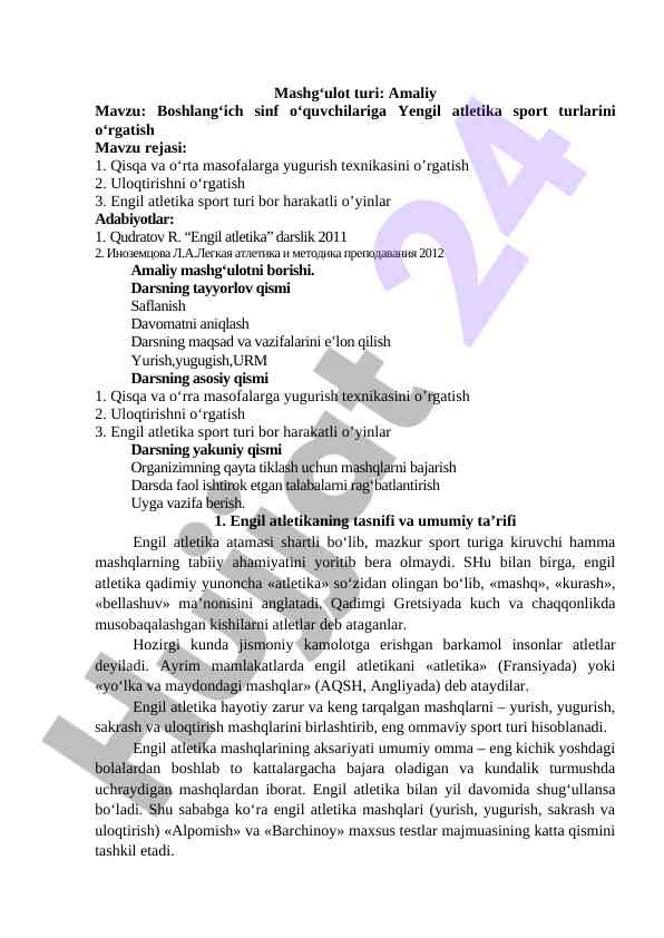 Yengil atletika sport turlarini o‘rganish