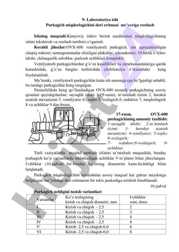 Purkagich miqdorlagichini dorilari me’yori rostlash