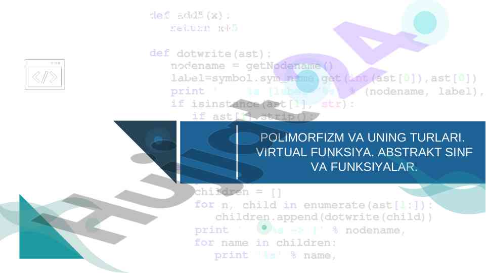 Polimorfizm va uning turlari dars ishlanmasi