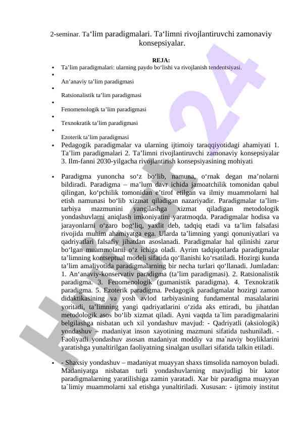 Ta‘lim paradigmalari va zamonaviy konsepsiyalar