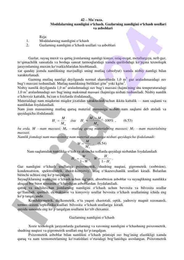 Gazlarning namligini o‘lchash usullari va asboblari