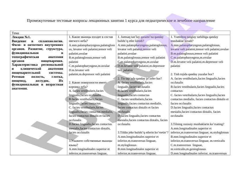 Промежуточные тестовые вопросы по педиатрии