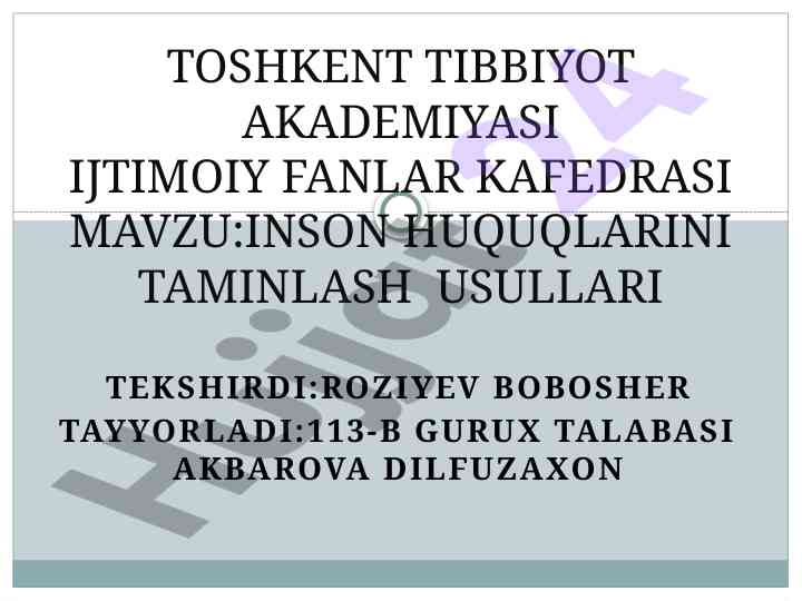 Inson huquqlarini taminlash usullari