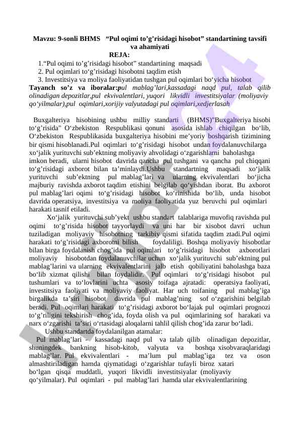 Pul oqimi hisobotining maqsadi va ahamiyati