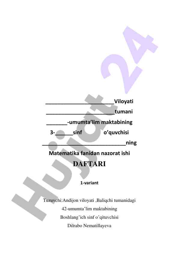 Matematika fani nazorat ishlari