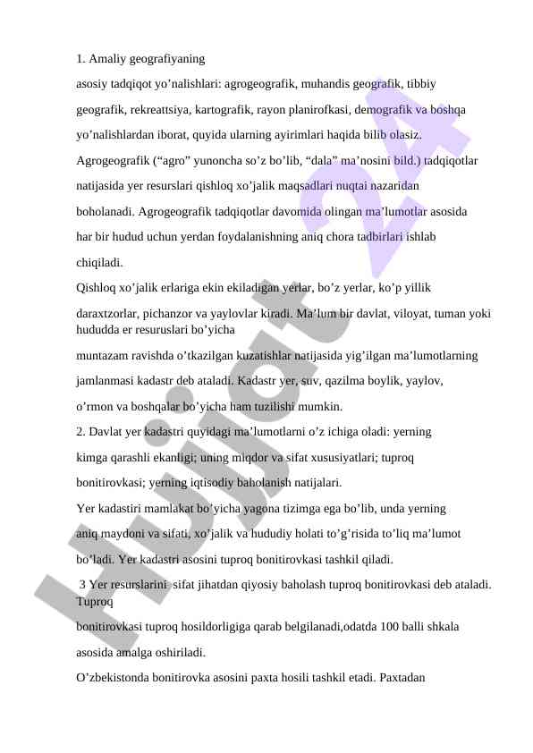 Amaliy geografiyaning asosiy tadqiqot yo'nalishlari