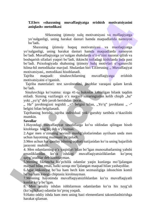 Muvaffaqiyatga Erishish Motivatsiyasini Aniqlash