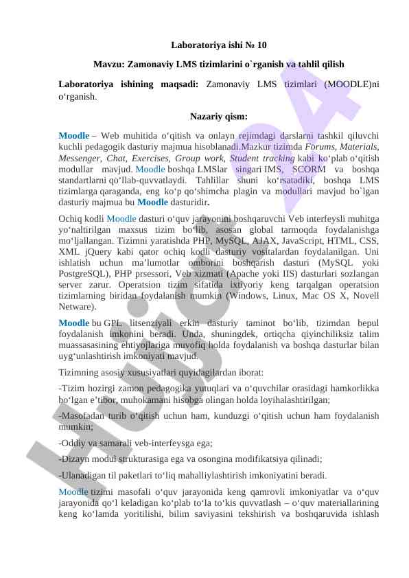 Zamonaviy lms tizimlarini o‘rganish va tahlil