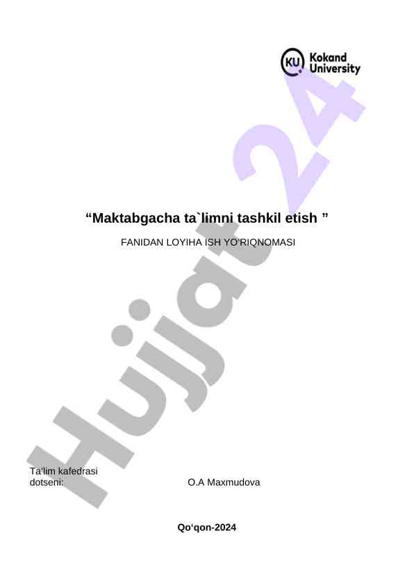 Maktabgacha ta`limda bayram tashkil etish loyihasi
