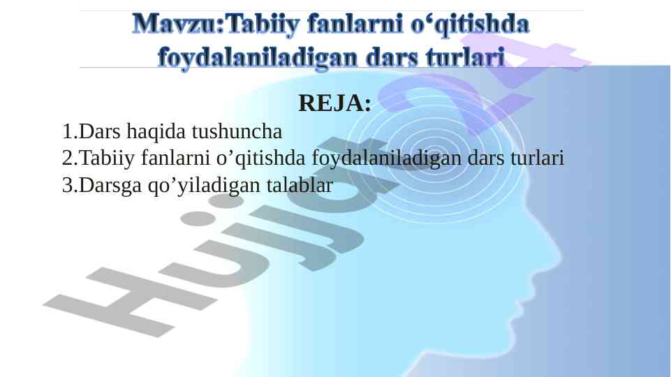 Dars turlari va ta’lim tizimidagi talablar