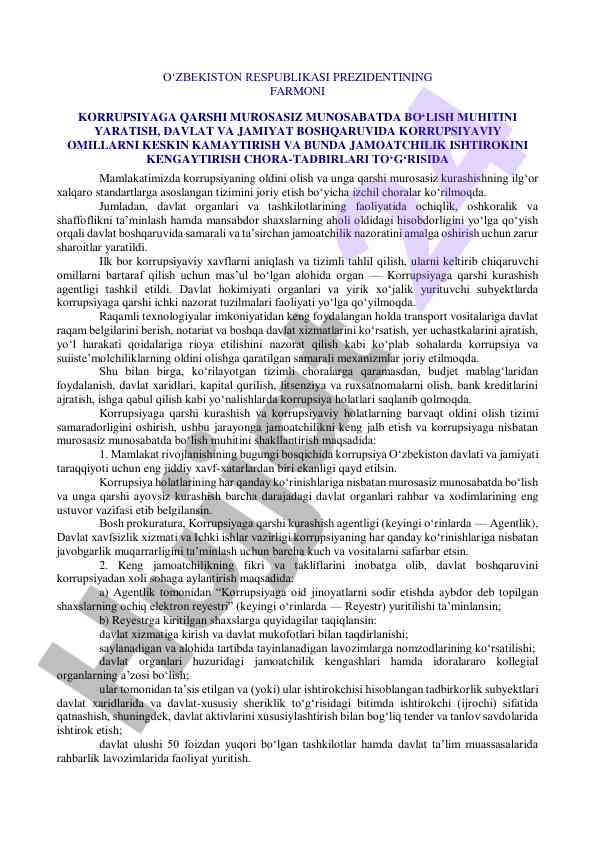 Korrupsiyaga qarshi kurash: o‘zbekiston rivojlanish strategiyasi