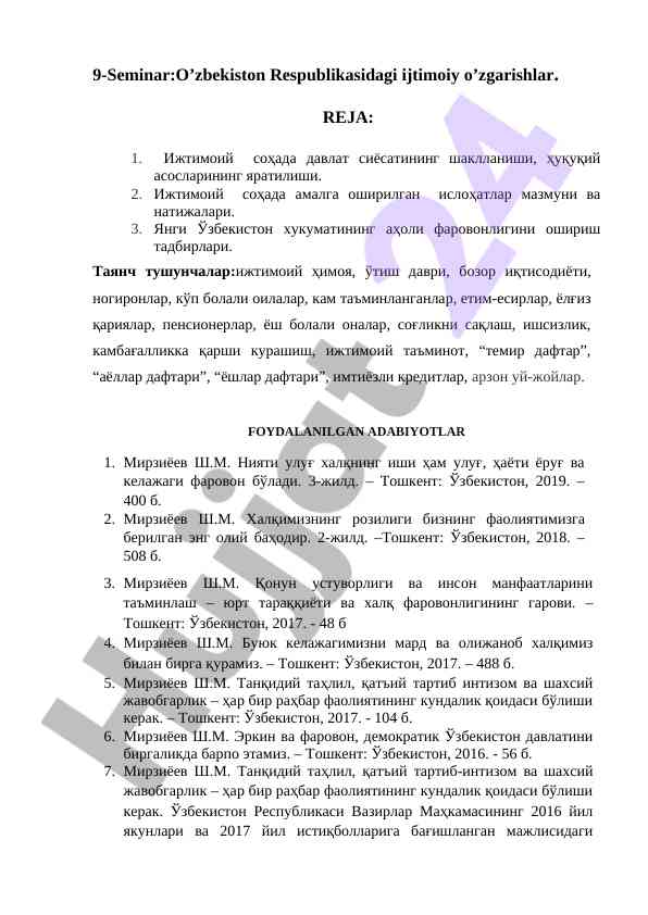 O’zbekiston respublikasidagi ijtimoiy o’zgarishlar