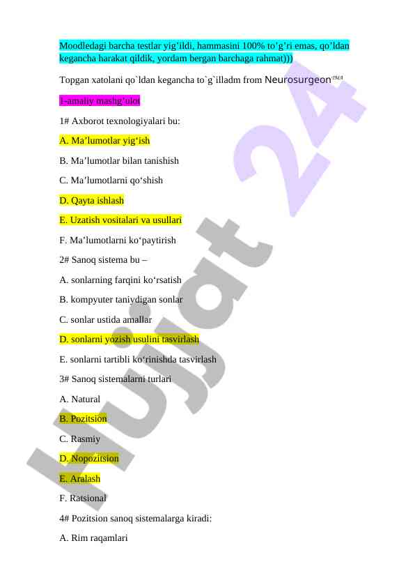 Qo‘llanma axborot texnologiyalari testlari