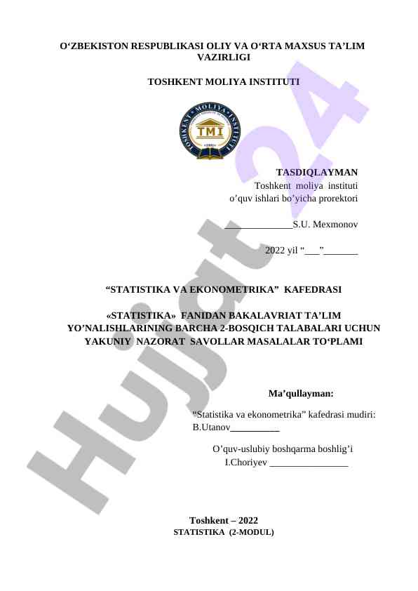 Statistika va ekonometrika fanidan yakuniy nazorat savollari