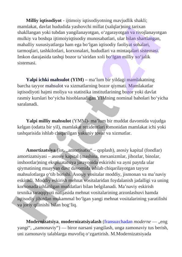 Milliy iqtisodiyot va yalpi ichki mahsulot tahlili