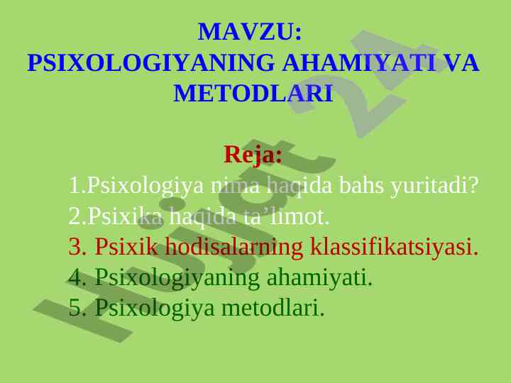 Psixologiyaning ahamiyati va metodlari tahlili