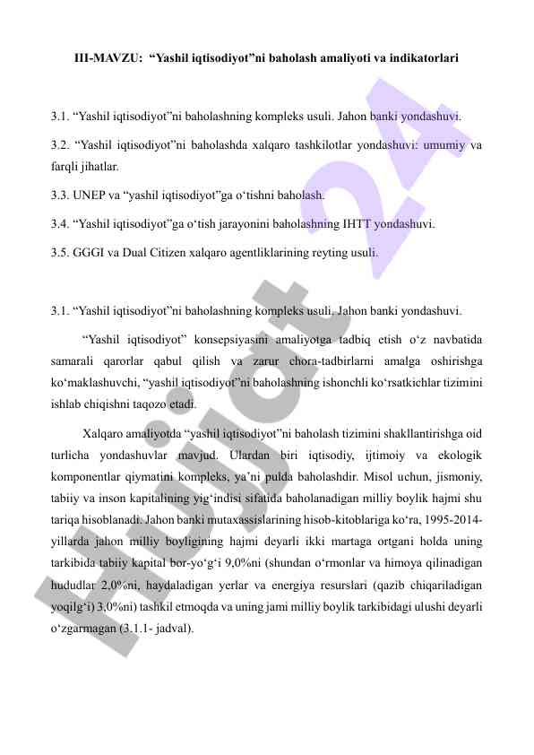 Yashil iqtisodiyotni baholash amaliyoti va indikatorlari