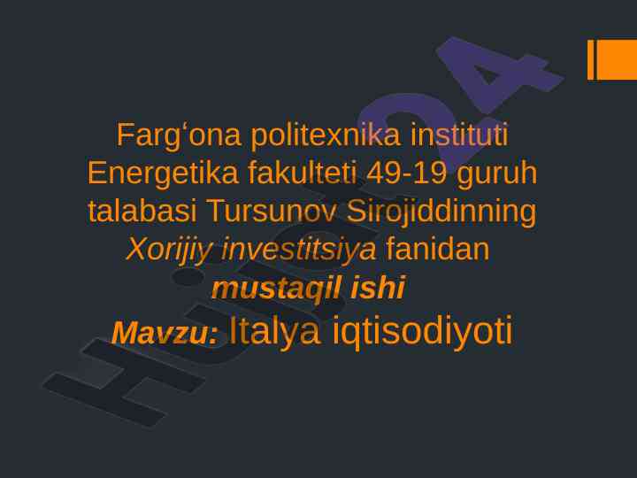 Italiya iqtisodiyoti bo‘yicha mustaqil ish