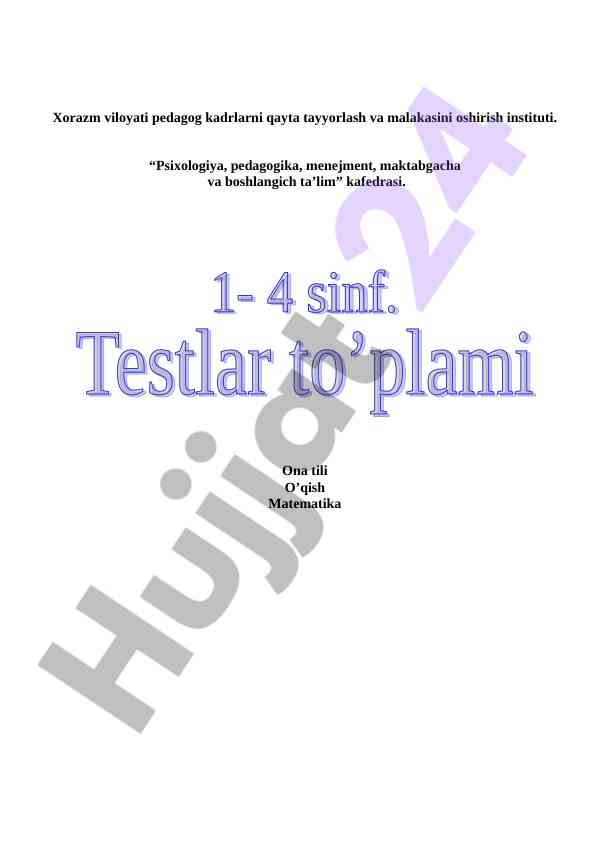 Test savollari: ona tili o'qish va matematika