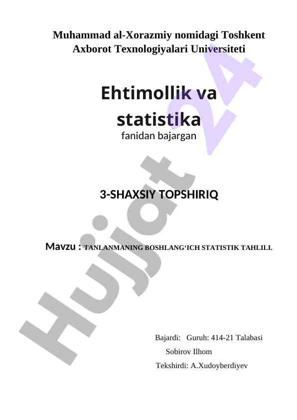 Tanlangan boshlangʻich statistik tahlil mavzusi