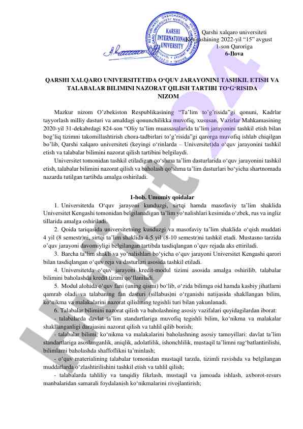 O‘quv jarayonini tashkil etish nizomi