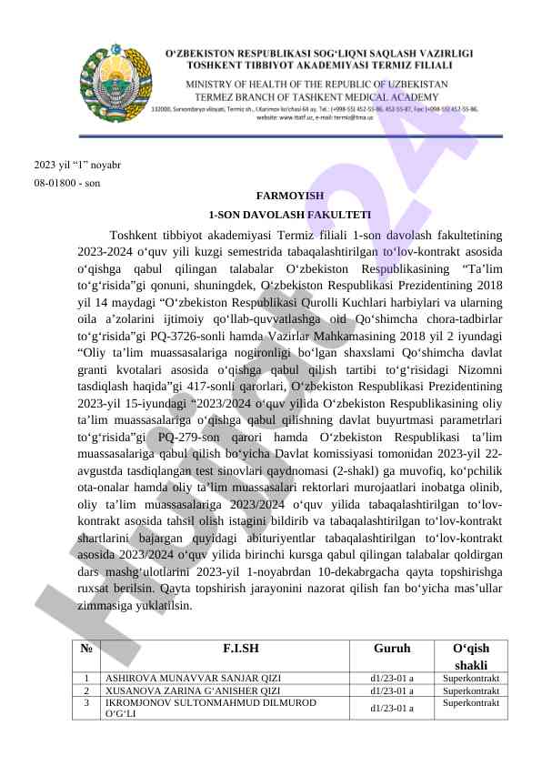 Oliy ta'limga qabul qilish jarayoni 2023-2024