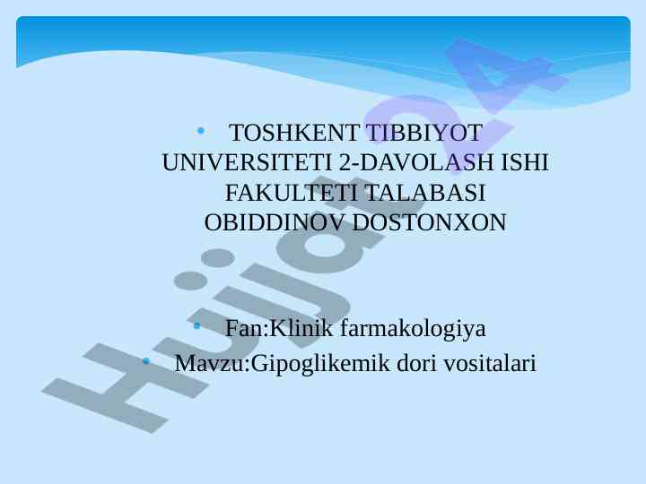 Gipoglikemik dori vositalari klinik farmakologiyasi