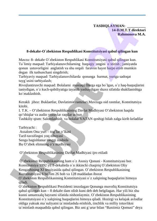 O‘zbekiston respublikasi konstitutsiyasi haqida dars