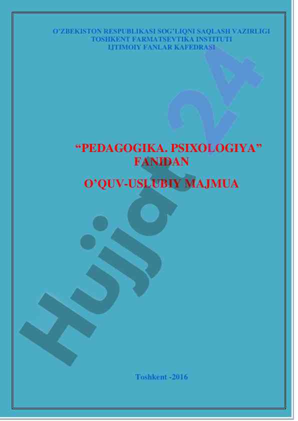 Pedagogika psixologiya fanidan o‘quv-uslubiy majmua