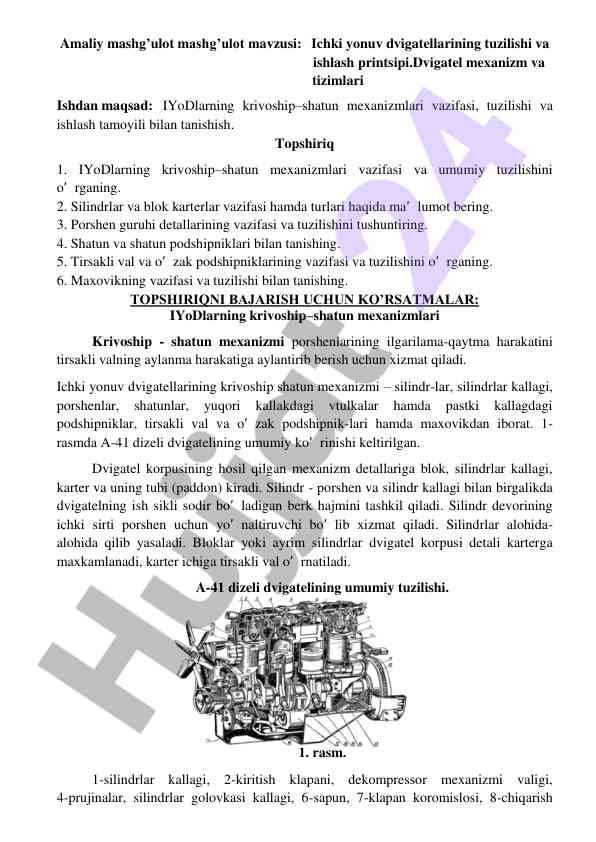 Ichki yonuv dvigatellarining tuzilishi va ishlash printsipi