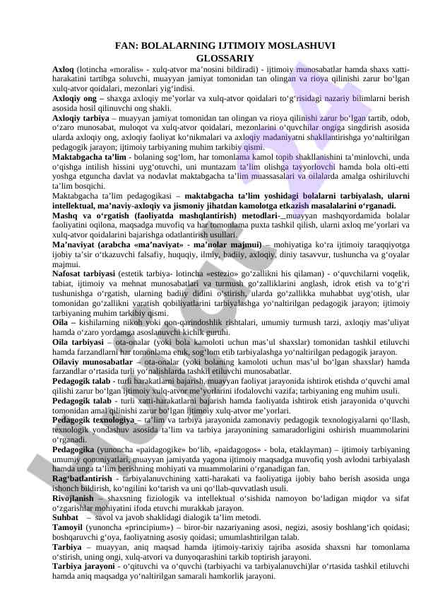 Bolalarning ijtimoiy moslashuvi glossariy