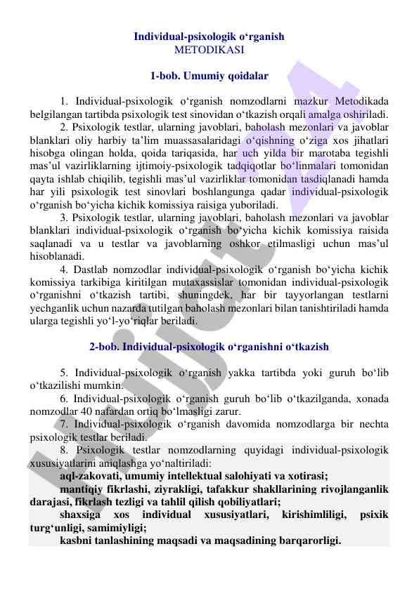 Individual-psixologik o‘rganish metodikasi 1-bob