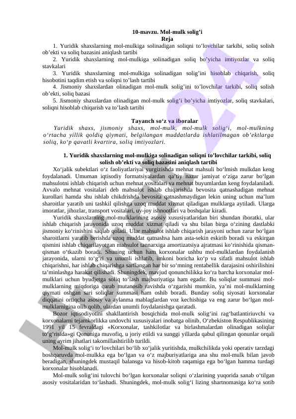 Mol-mulk solig‘i bo‘yicha asosiy muammolar