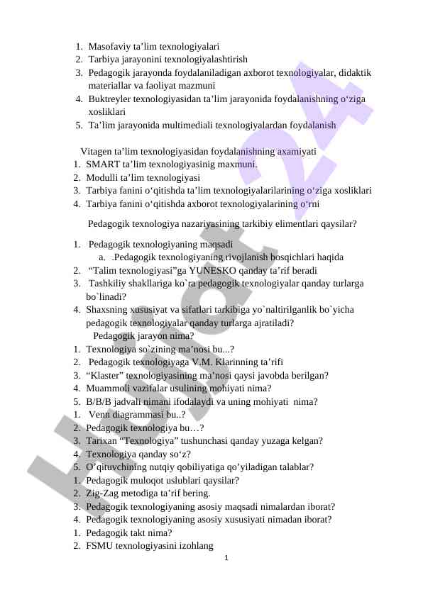 Ta’lim texnologiyalarining o‘ziga xosliklari