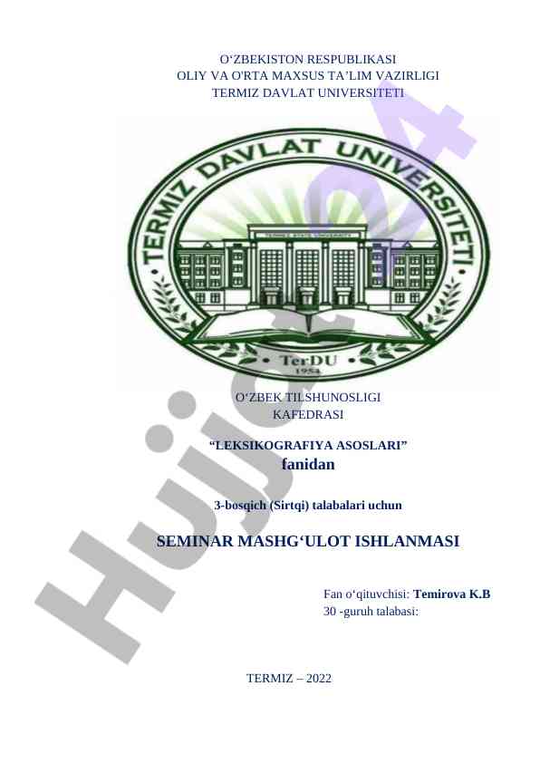 Seminar mashg‘ulotlari lug‘at tuzish tamoyillari