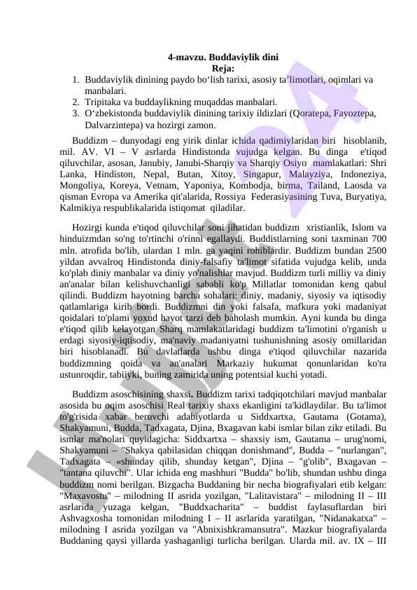Buddaviylik dinining tarixi va ta’limotlari