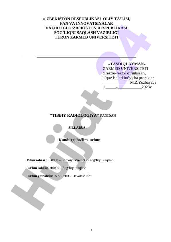 Tibbiy radiologiya fanidan sillabus